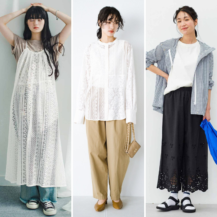 春夏】白・黒レースコーデ。トップス、ワンピース、パンツ、大人