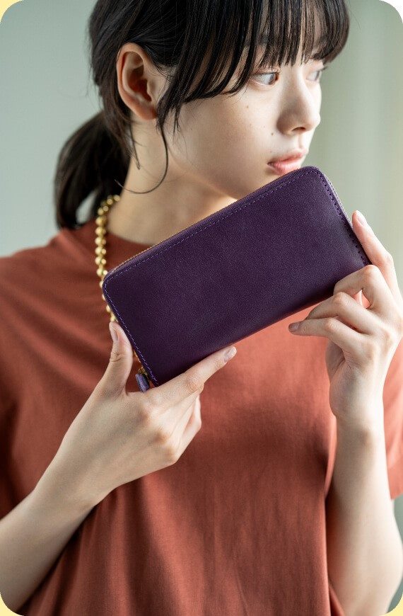 職人本革のカフェウォレット〈グレープ色〉