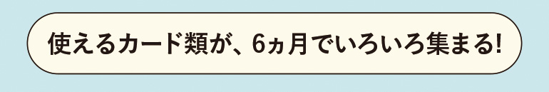 使えるカード類が、6ヵ月でいろいろ集まる !