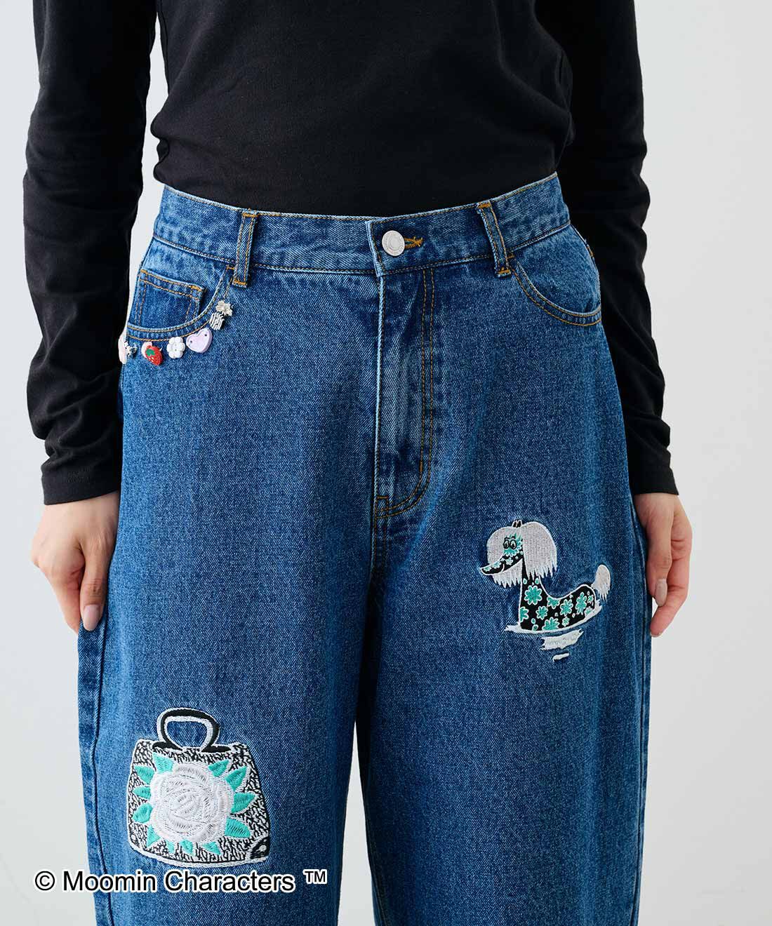 MOOMIN for MEDE19F 刺繍がちりばめられた贅沢デニム〈インディゴブルー〉