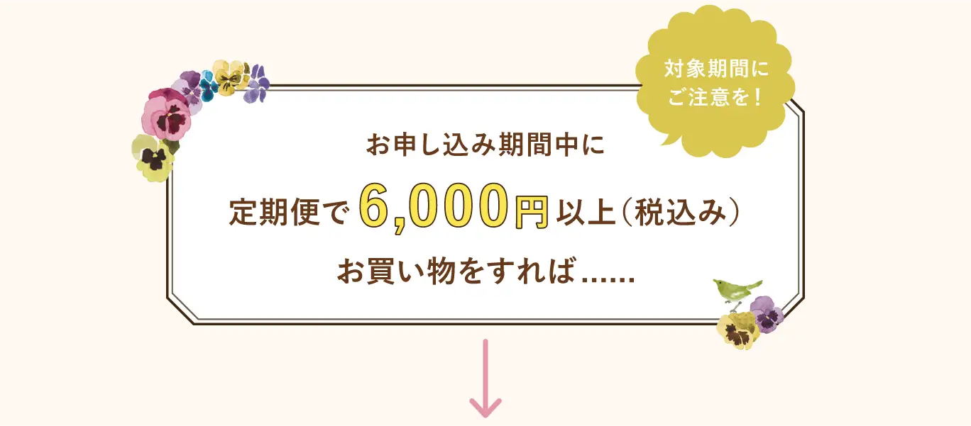 2026年10月6日～2026年12月2日の期間中に定期便で6,000円以上（税込み）お買い物をすれば......