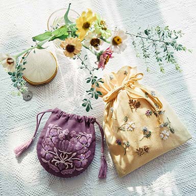 ビーズ刺しゅうで草花の輝きを添える プリント済みきんちゃくの会 月1セット ¥4,620