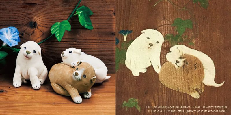 江戸わんこが仲よくじゃれあう　応挙犬ポーチの会