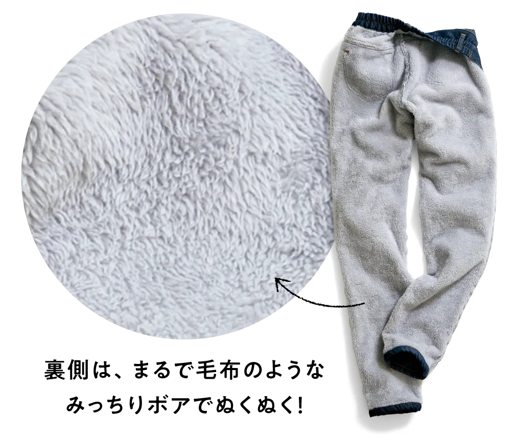 裏側は、まるで毛布のようなみっちりボアでぬくぬく！