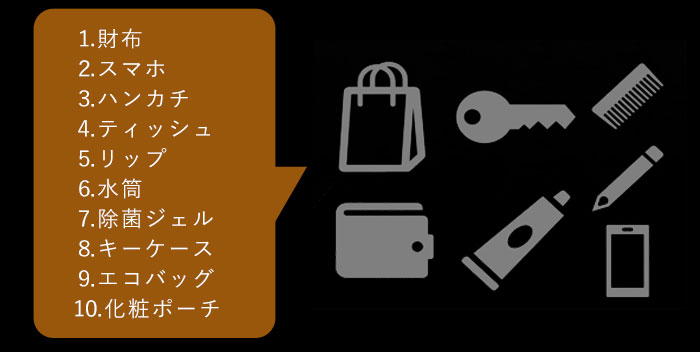 大人のバッグの中身、ベスト3が「財布、スマホ、ハンカチ」