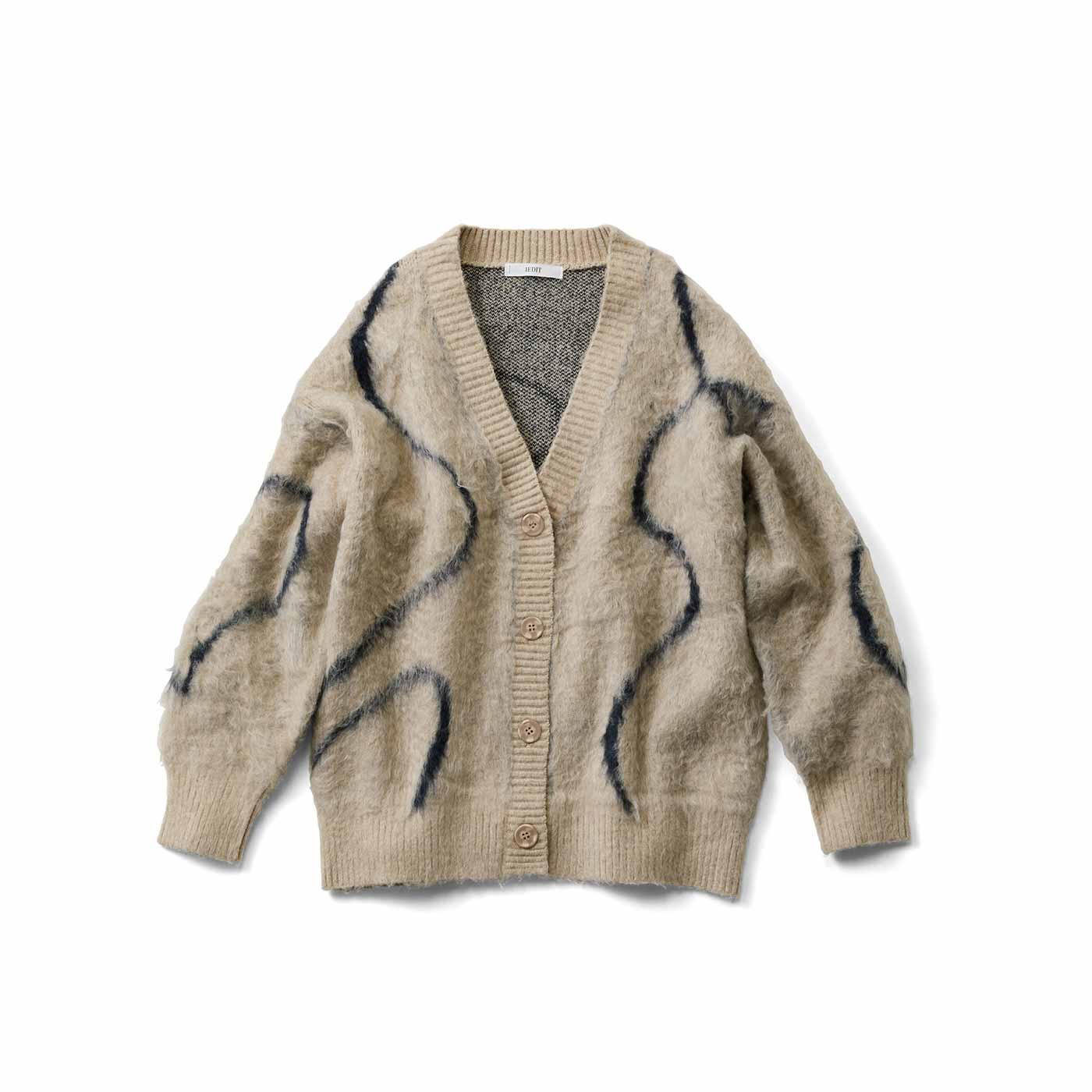 IEDIT|ライン柄起毛カーデ〈ベージュ〉ＩＥ