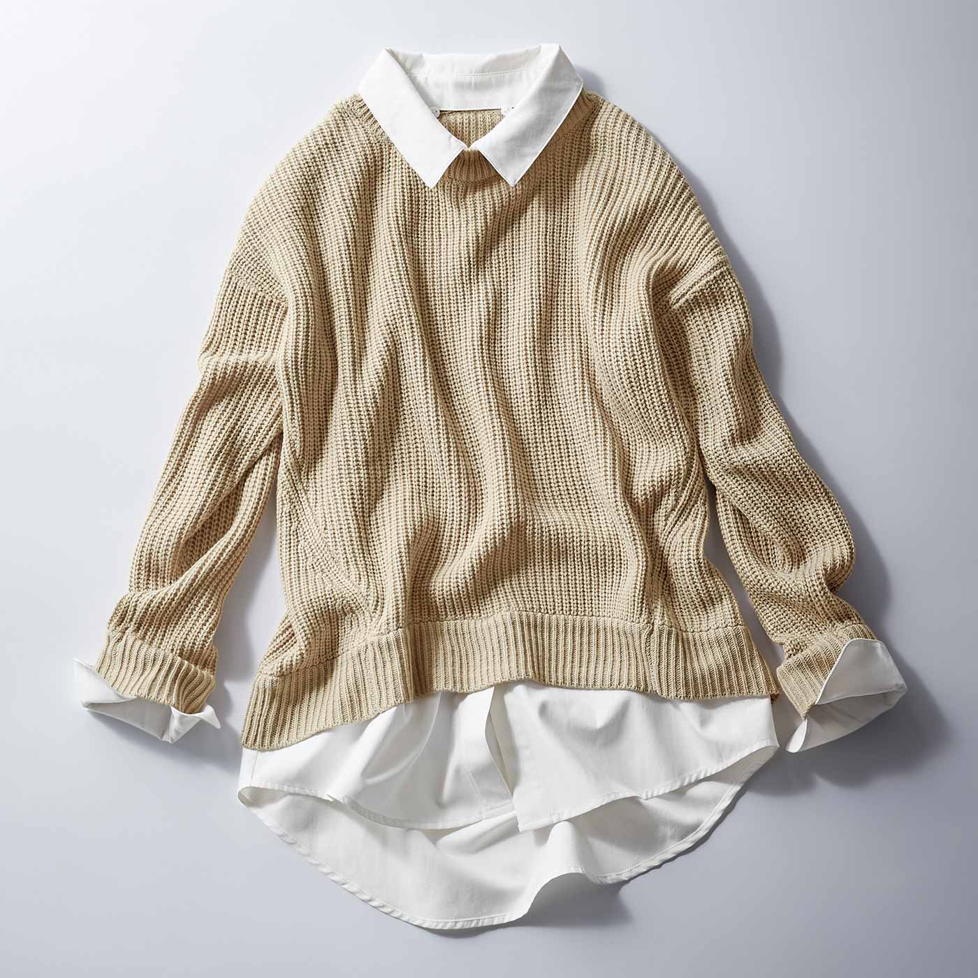 IEDIT|シャツドッキングニット〈ベージュ〉ＩＥ