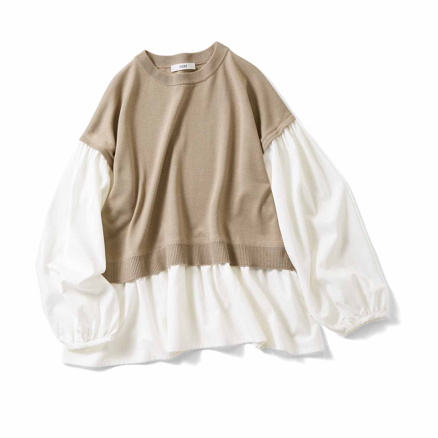 IEDIT|キレイめドッキングニットトップス〈ベージュ〉ＩＥ