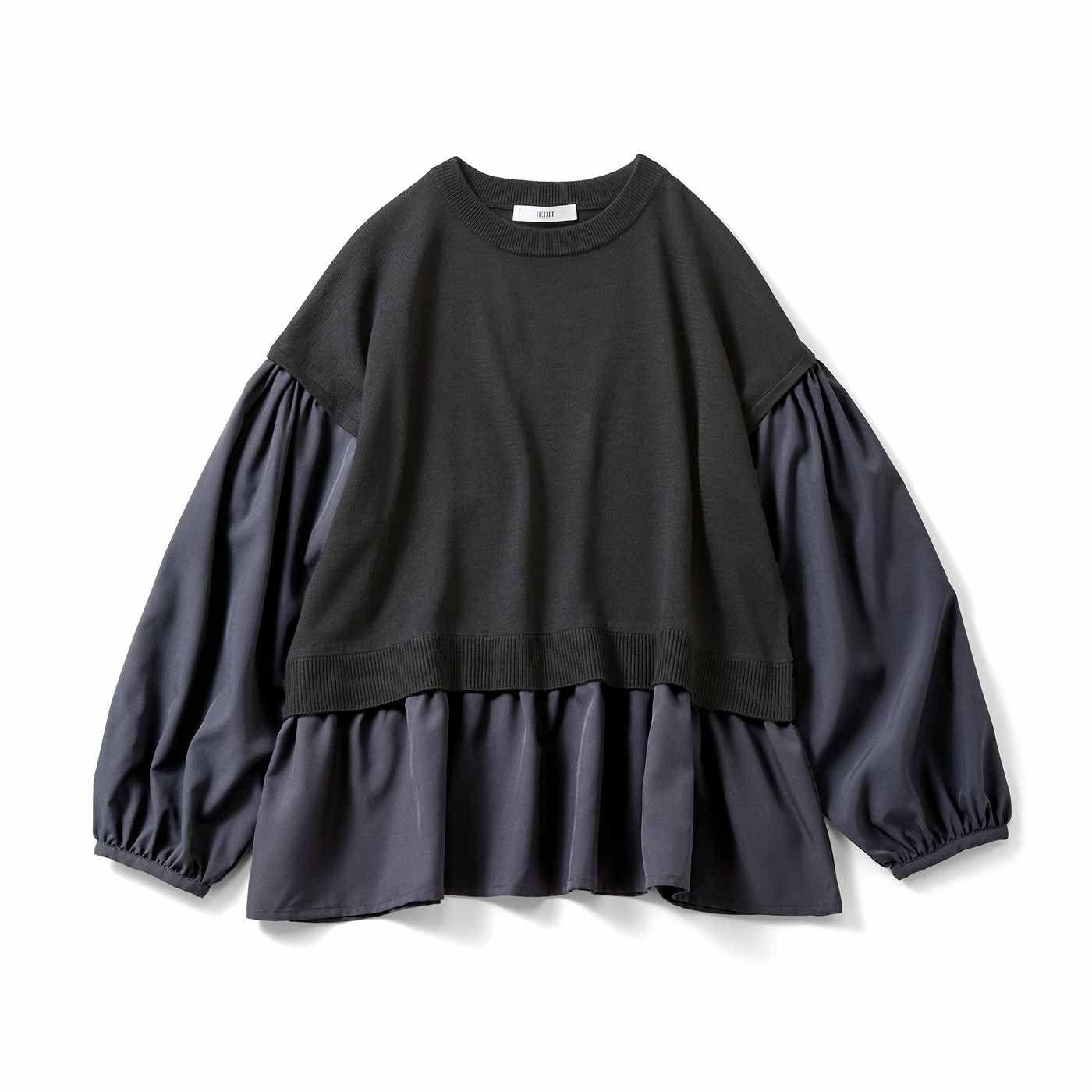 IEDIT|キレイめドッキングニットトップス〈ブラック〉ＩＥ