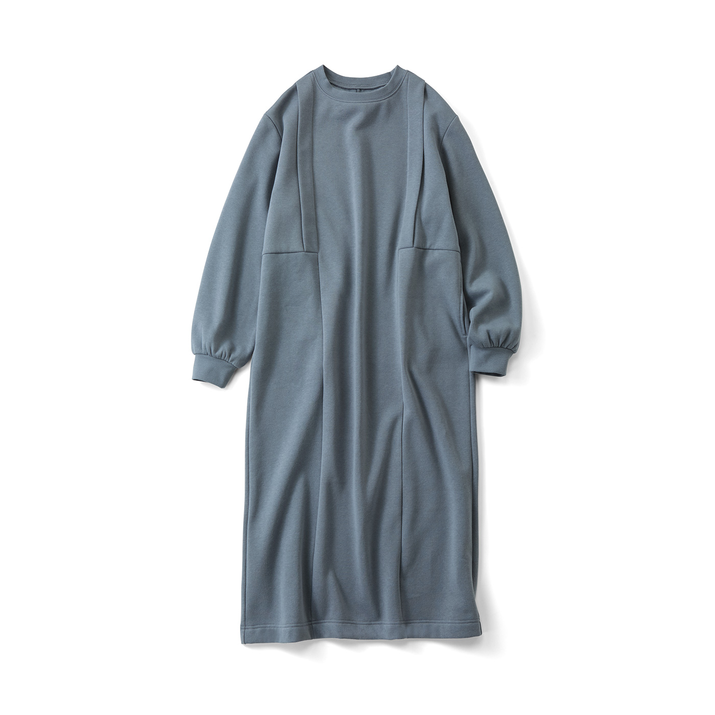 IEDIT|裏起毛タックワンピ〈ブルー〉ＩＥ